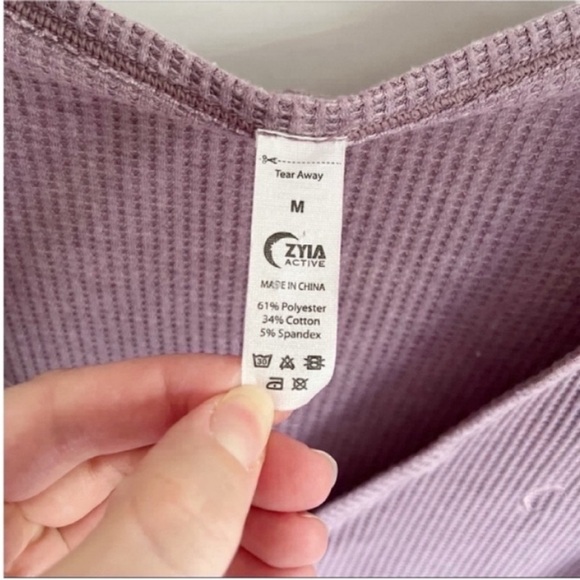 Zyia Active Don't Wake Me Up shirt purple waffle knit thermal buttons v neck - Picture 6 of 8